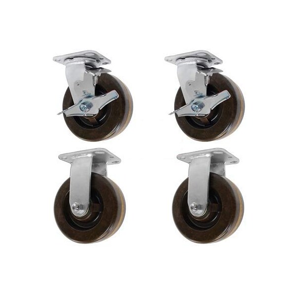 4"x2" High Temp. Phenolic Wheel, 2 Swivel W/Brakes And 2 Rigid, PK4